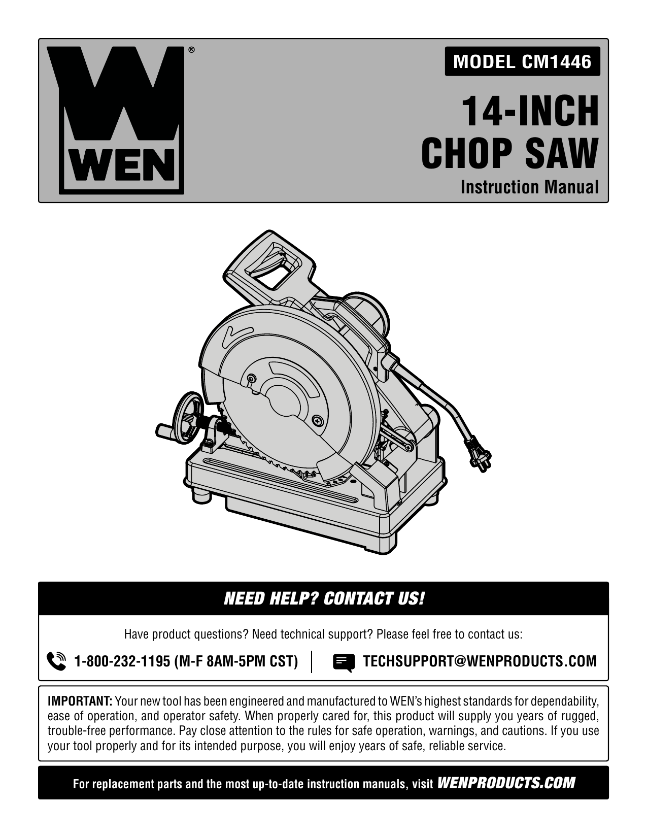 WEN CM1446 15-Amp 14-Inch Multi-Material Cut-Off Chop Saw Manual | Manualzz