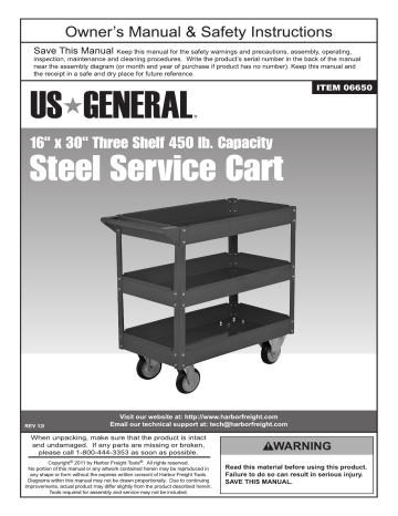 30 in. x 16 in. Three Shelf Steel Service Cart, Red