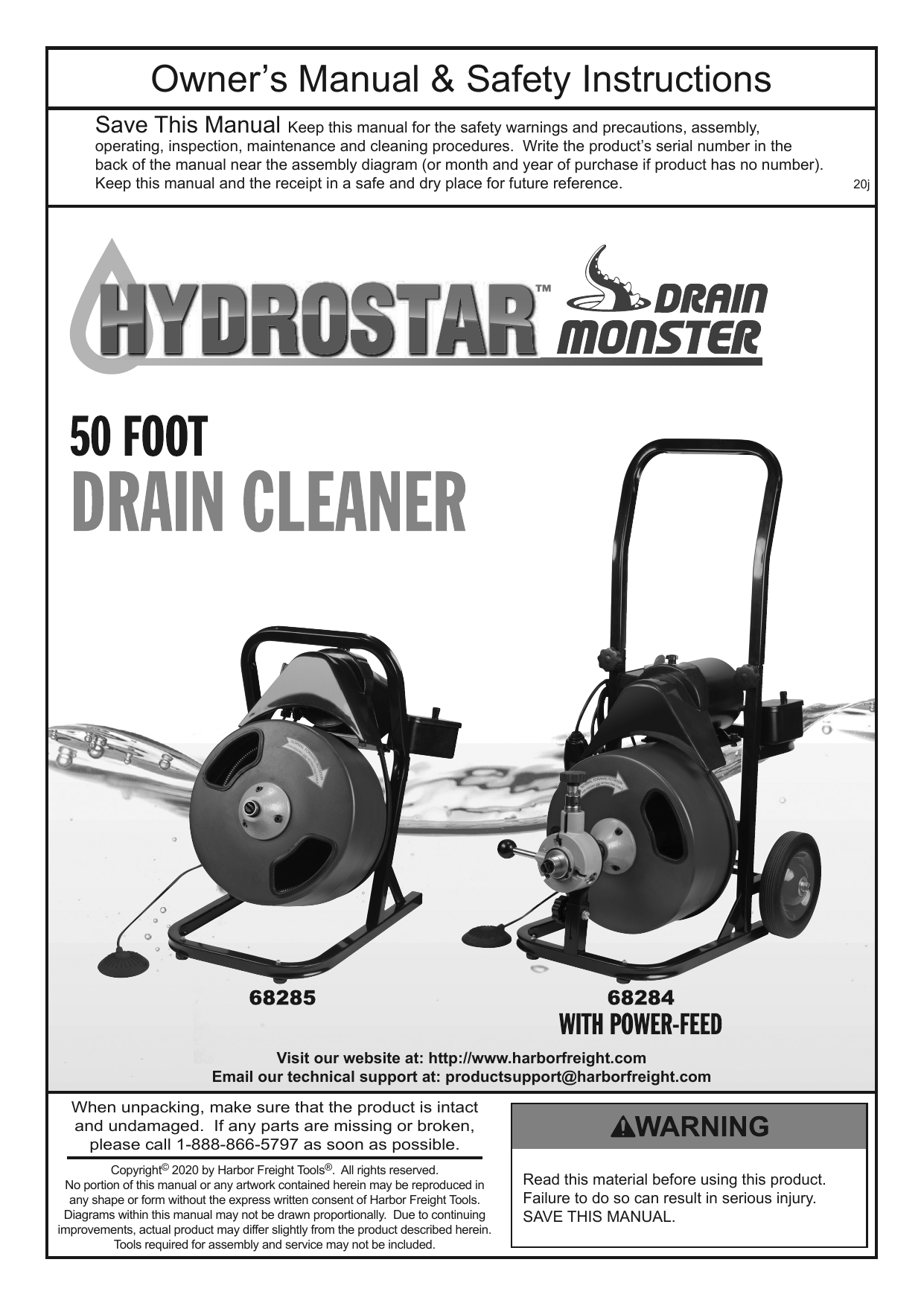 Pacific Hydrostar 68284 50 Ft. Commercial PowerFeed Drain Cleaner