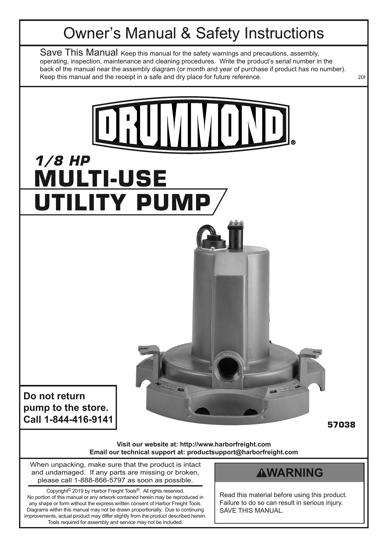 1/6 HP Submersible Utility Pump 1600 GPH, 45 OFF