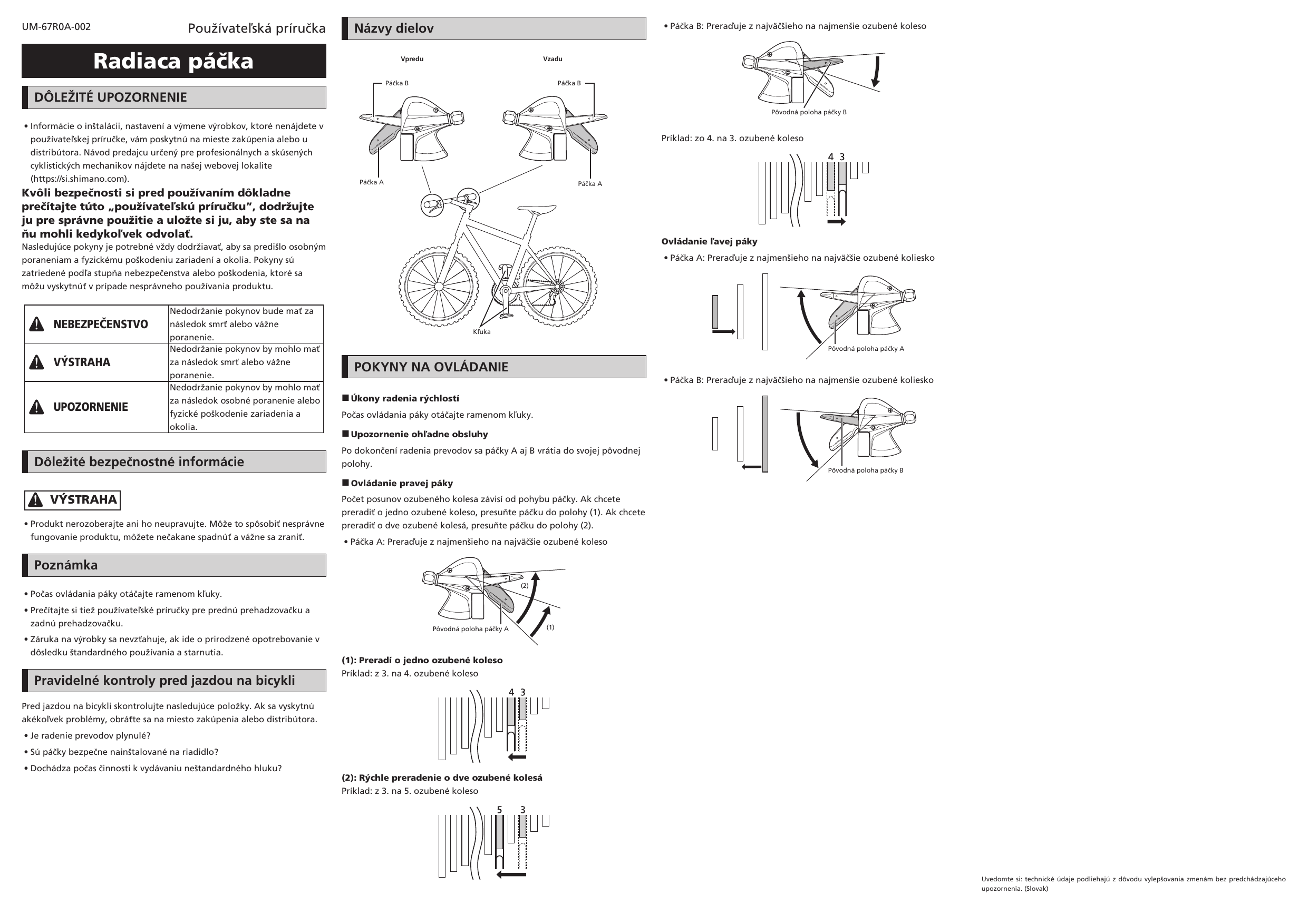Shimano SL-M370, SL-M3000, SL-M310, SL-M315, SL-M2010 User manual