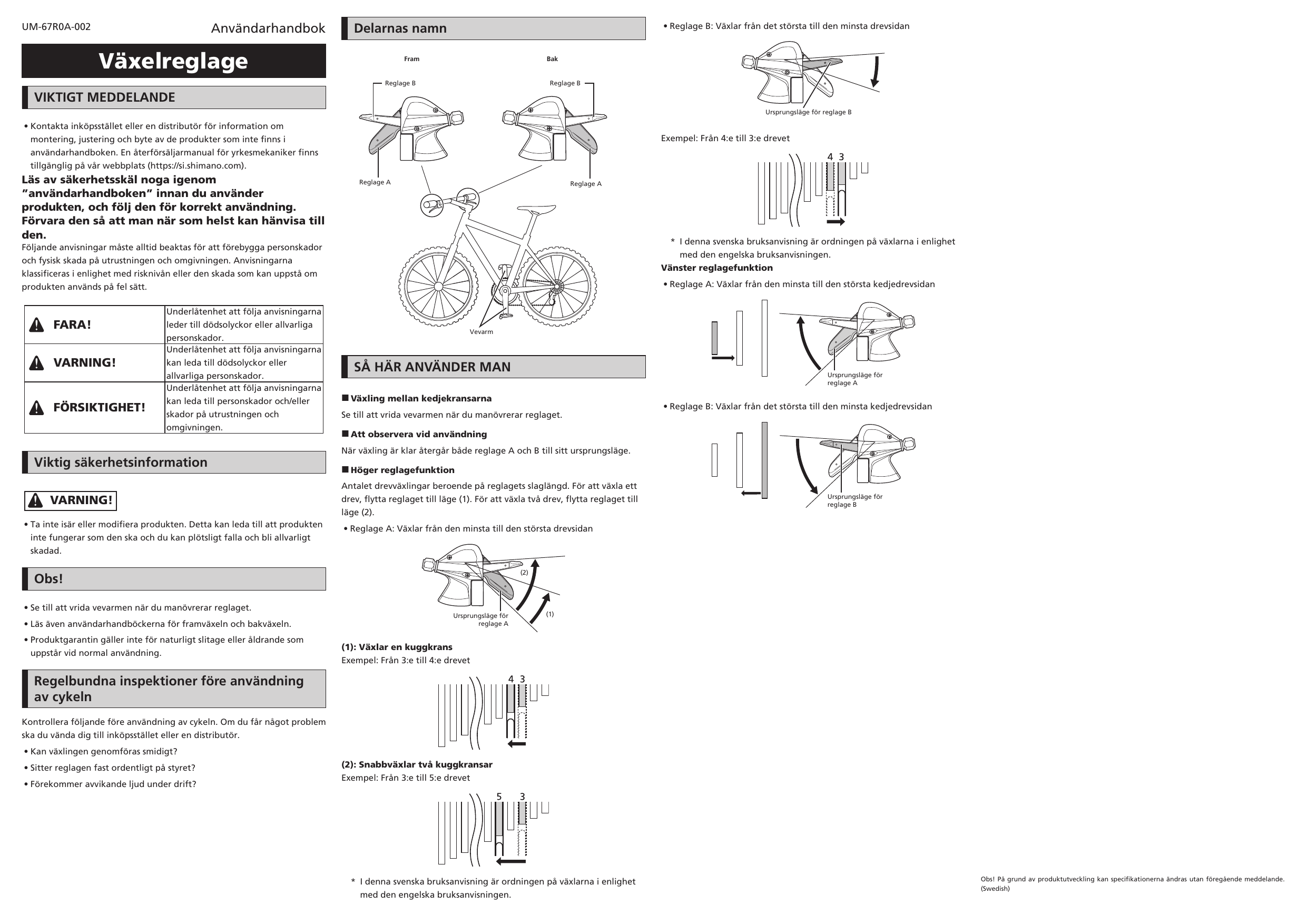 Shimano SL-M370, SL-M3000, SL-M310, SL-M315, SL-M2010 User manual