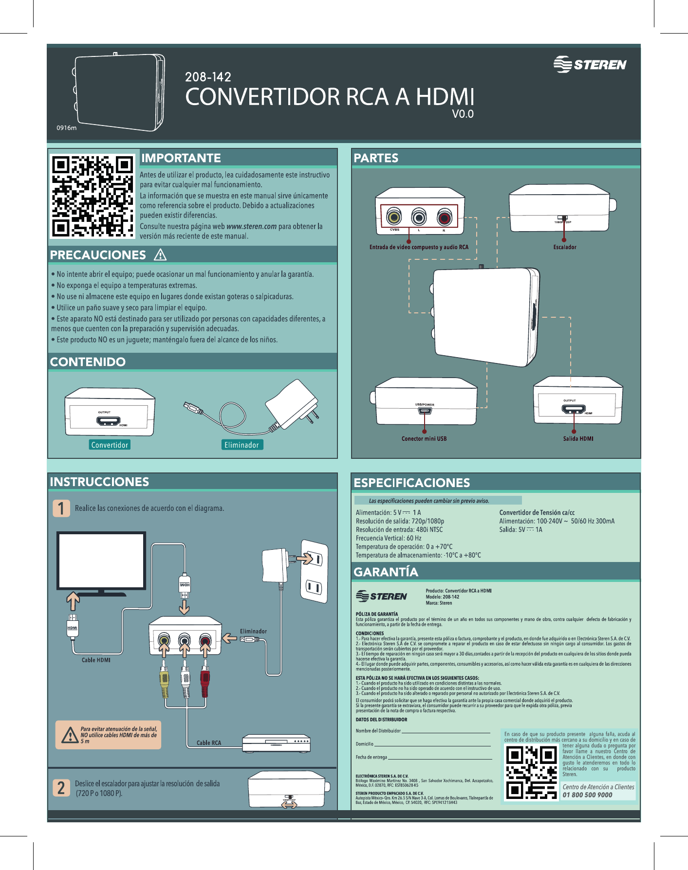 Steren 208 142 Convertidor RCA a HDMI Owner s Manual Manualzz