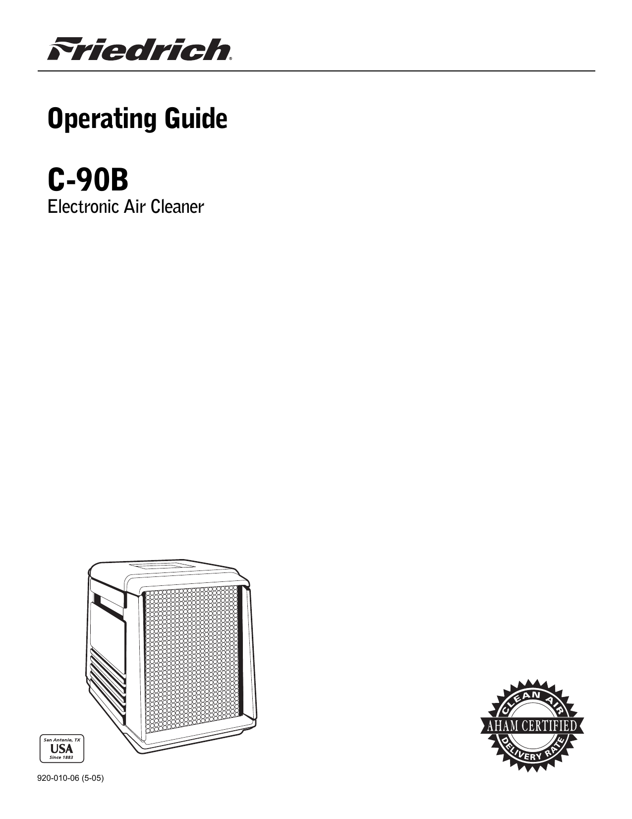Friedrich C90B Air Cleaner Owner's Manual Manualzz