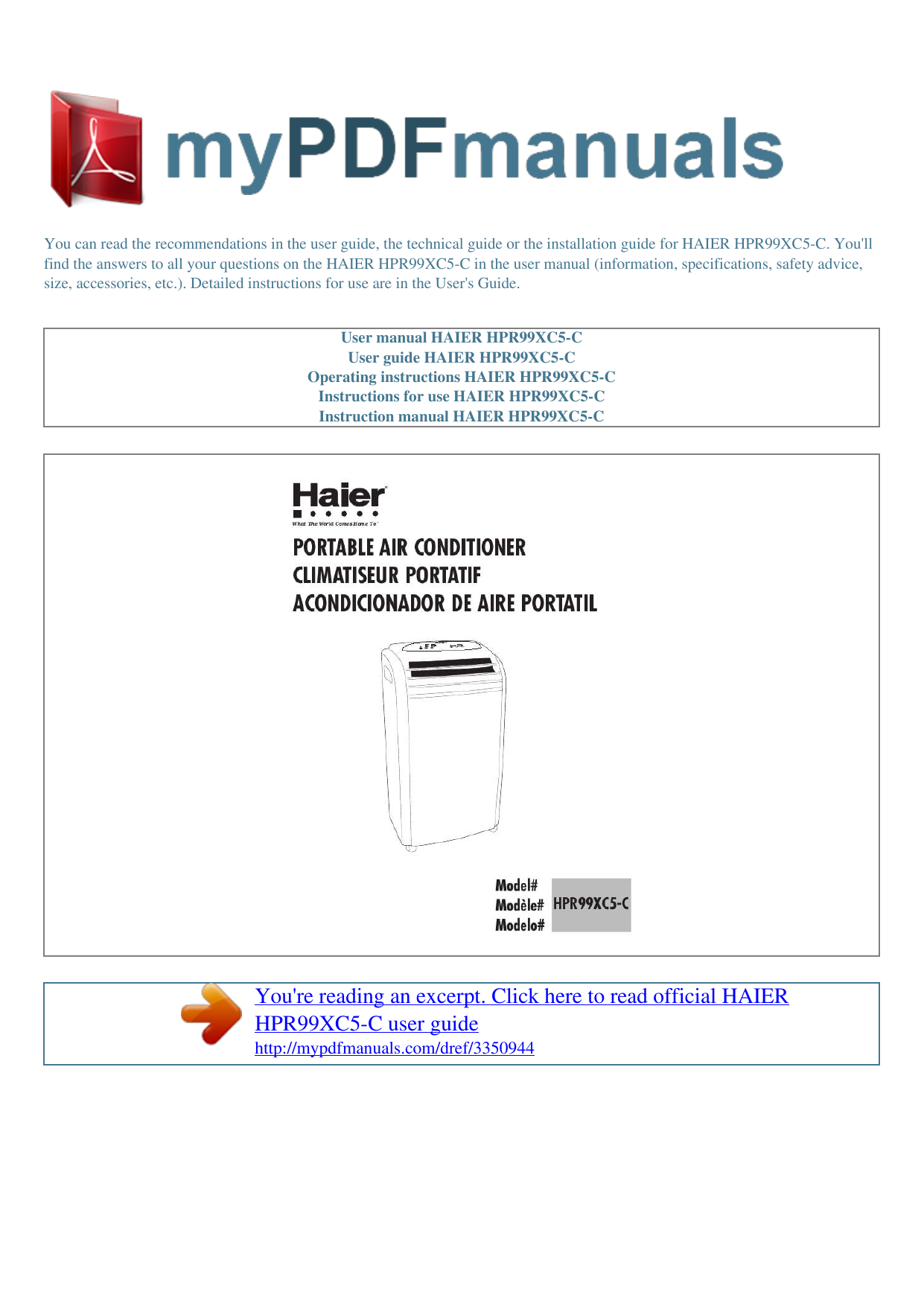 Haier HPR99XC5C Owner's manual | Manualzz