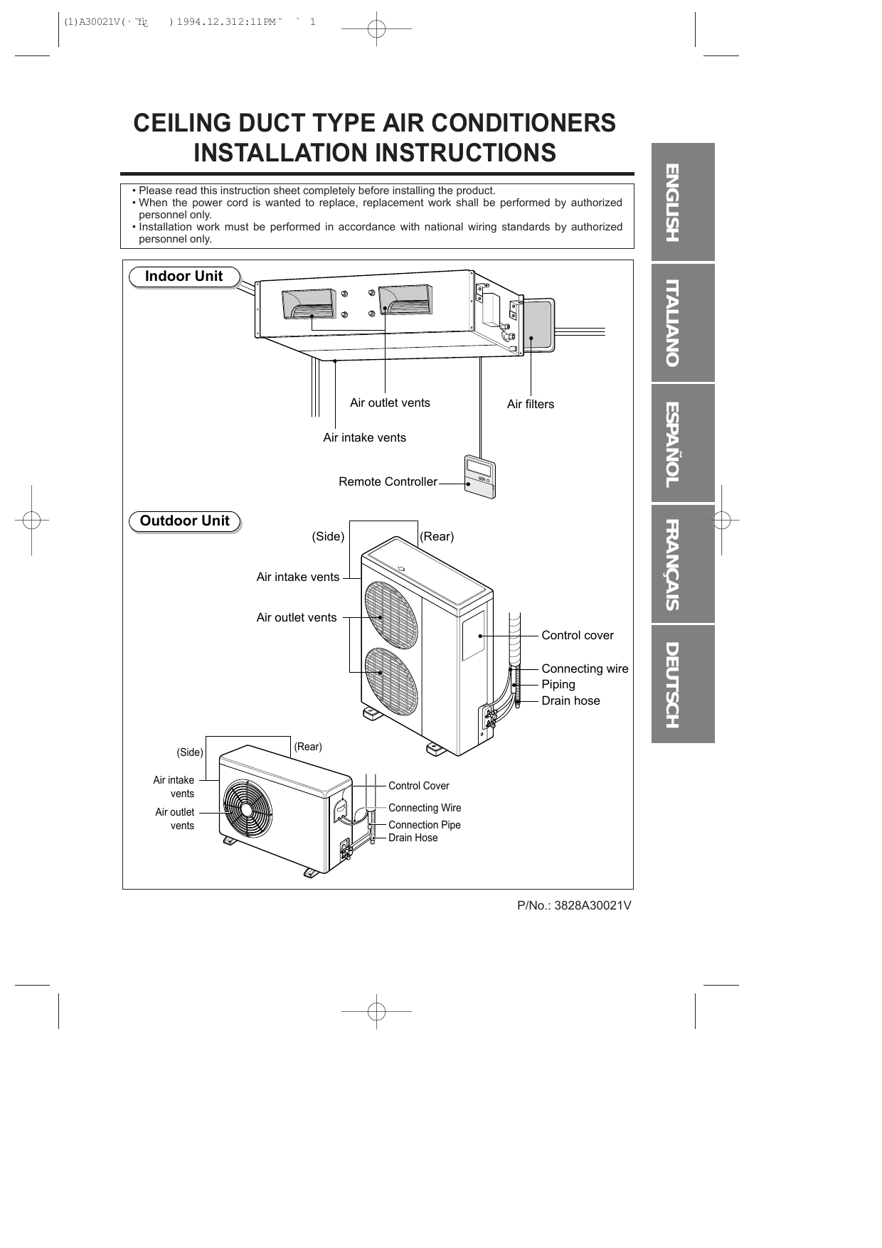 Lg LBNE4880HL Air Conditioner Installation Guide Manualzz