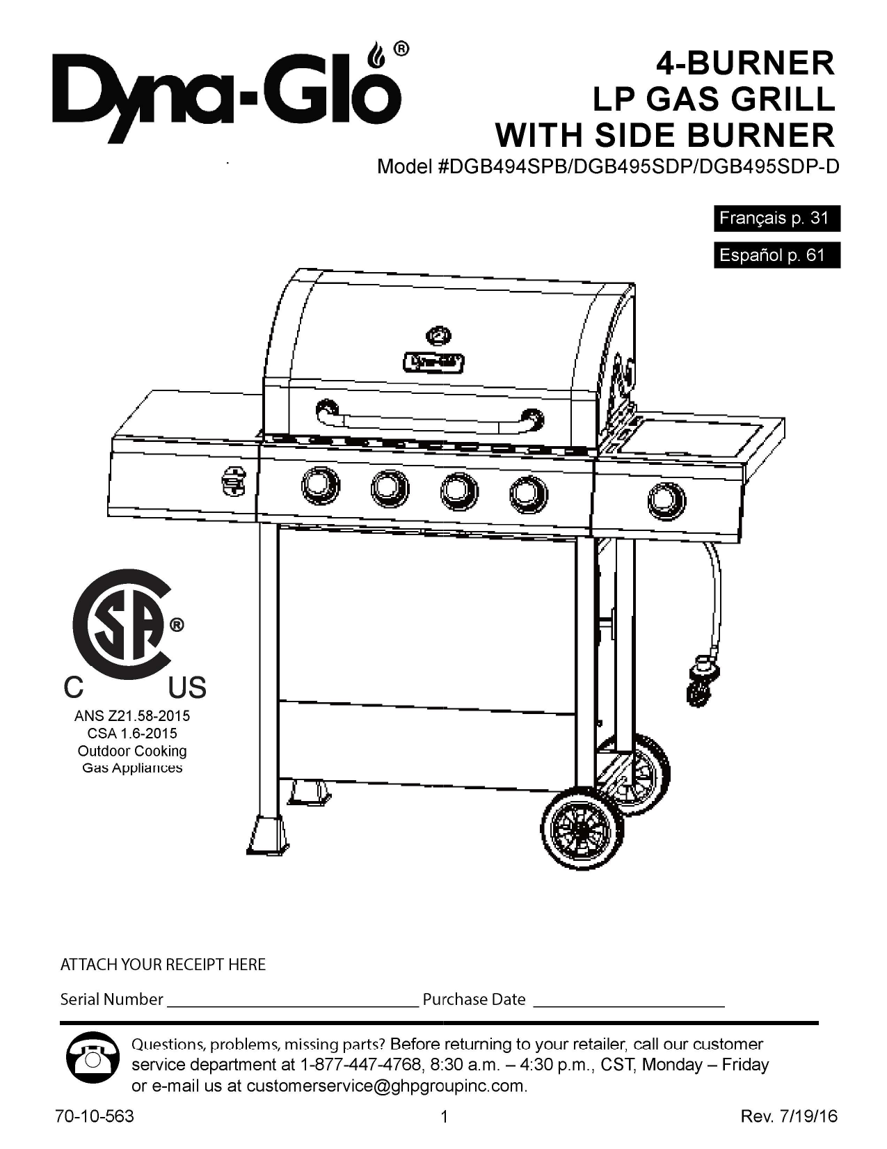 Dyna Glo Dgb494spb 1 Bbq And Gas Grill Owner S Manual Manualzz