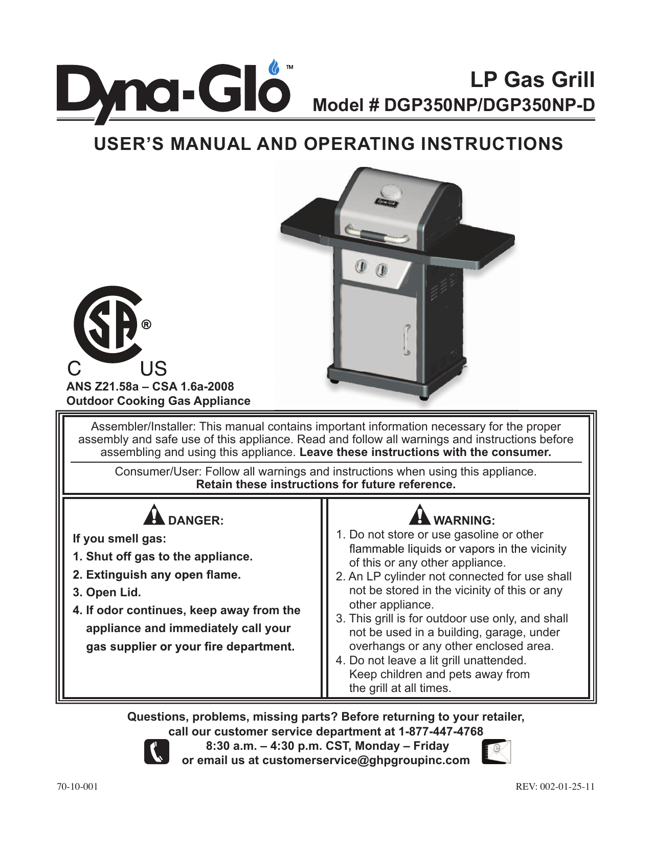 Dynaglo DGP350NPD1 Bbq And Gas Grill Owner's Manual Manualzz