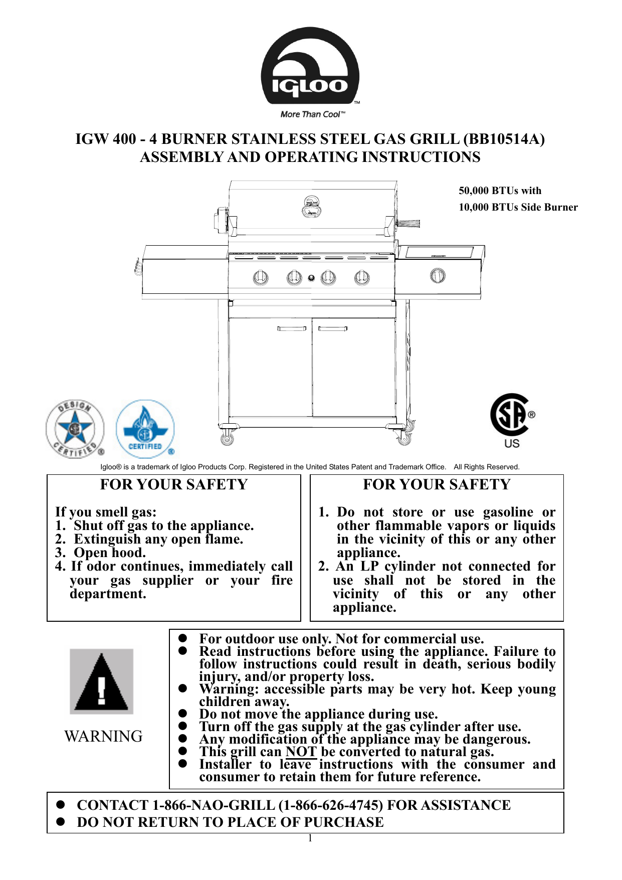 Igloo BB10513A Bbq And Gas Grill Owner's Manual Manualzz