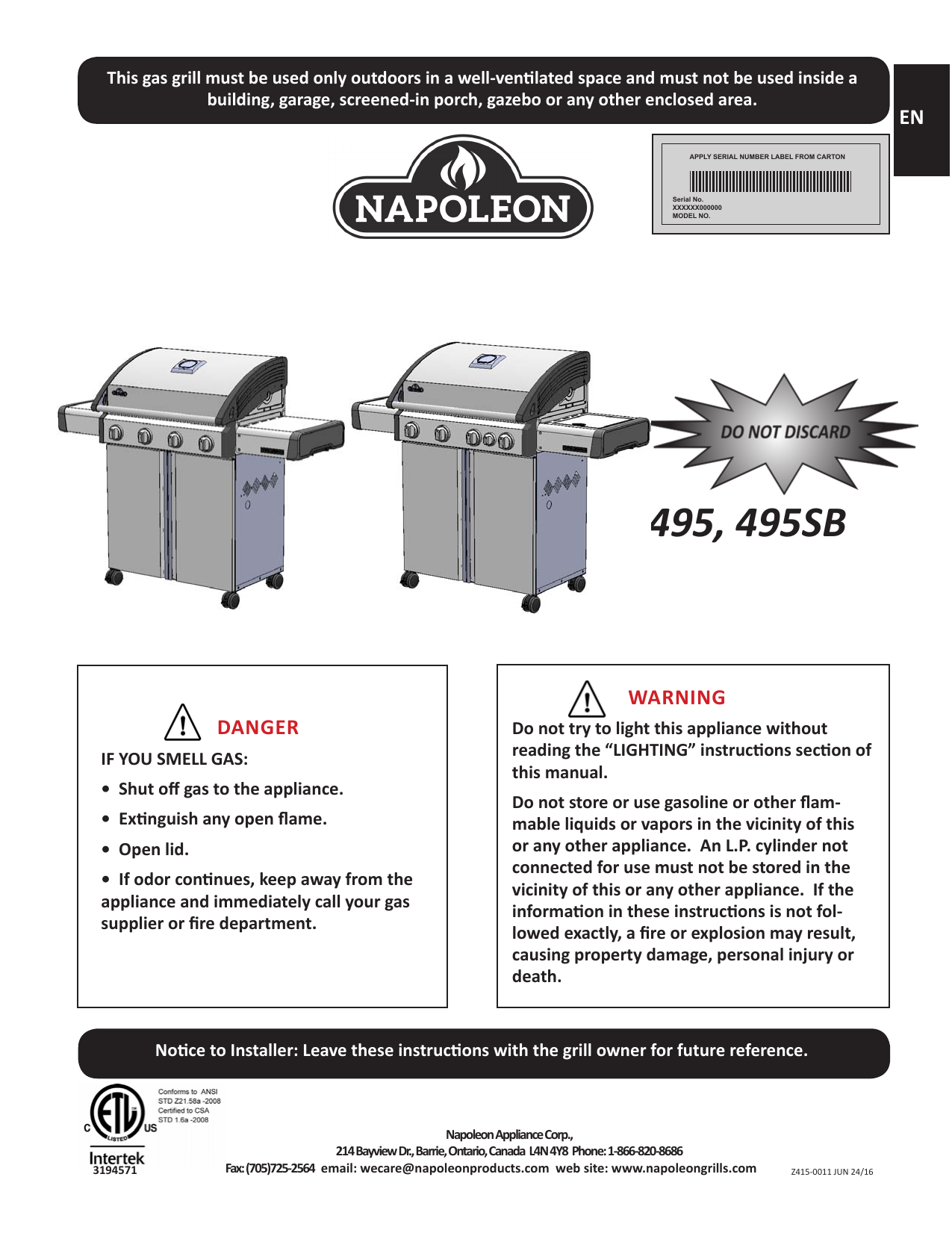 Napoleon Gas Stove Manual