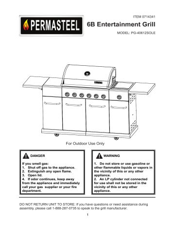 Permasteel PG-40612SOLE-1 Bbq And Gas Grill Owner's Manual | Manualzz