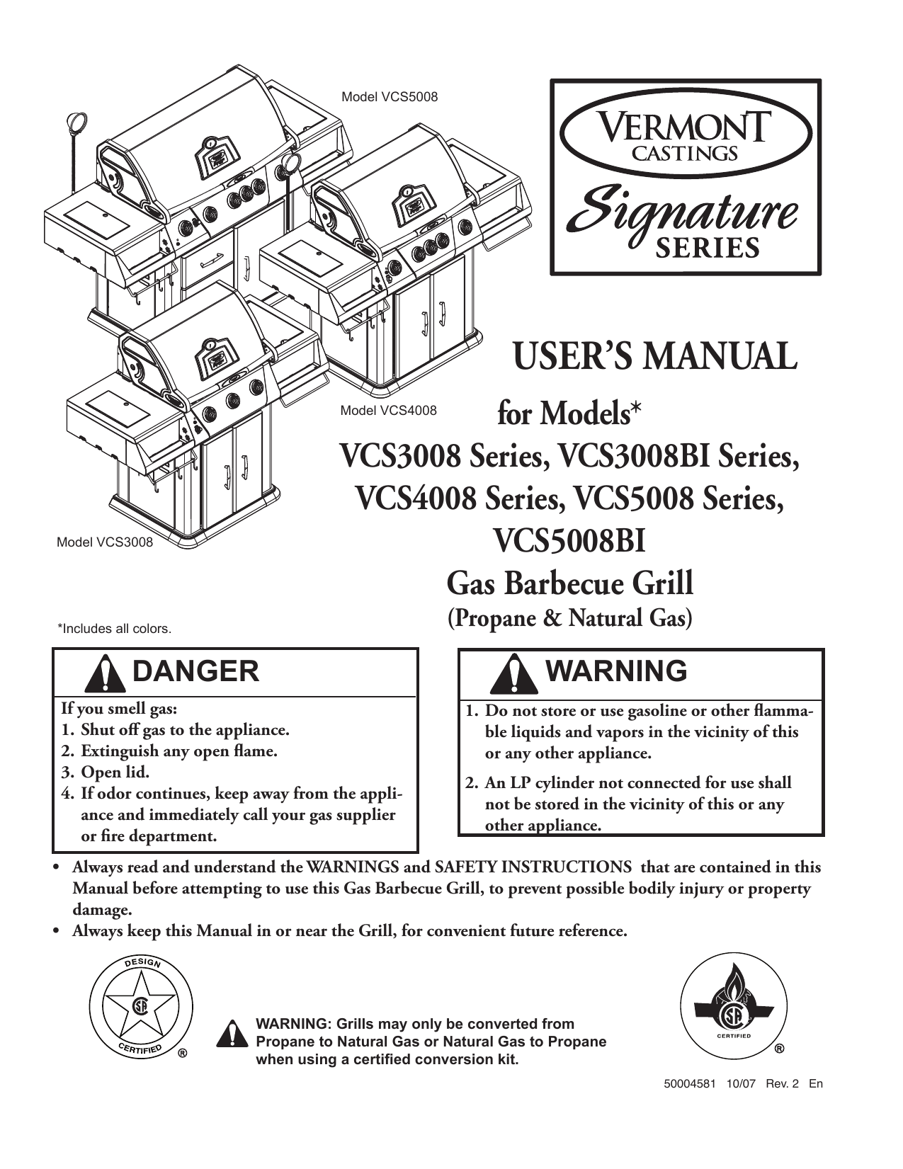 Vermont Castings VCS5038 Bbq And Gas Grill Owner's Manual Manualzz