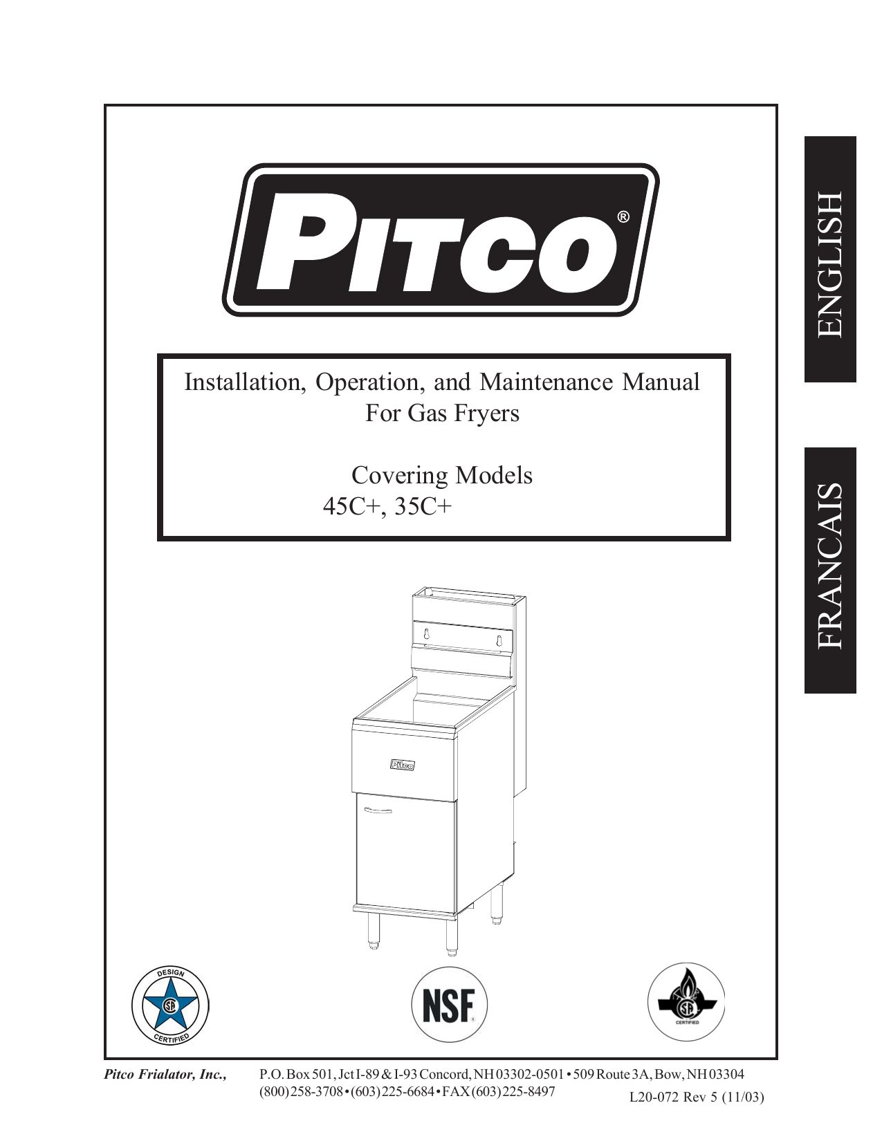 Pitco 65C+ Deep Fryer Owner's Manual Manualzz