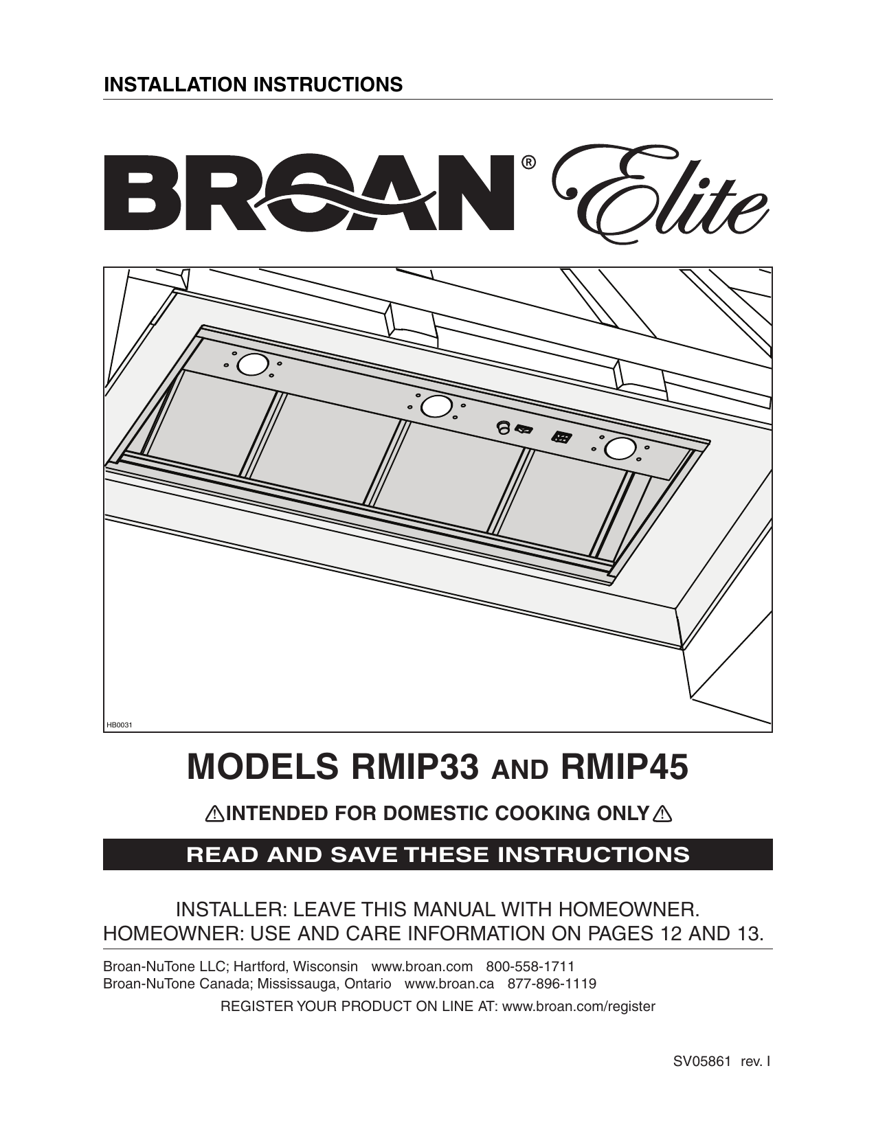 Broan RMIP33 Installation guide | Manualzz