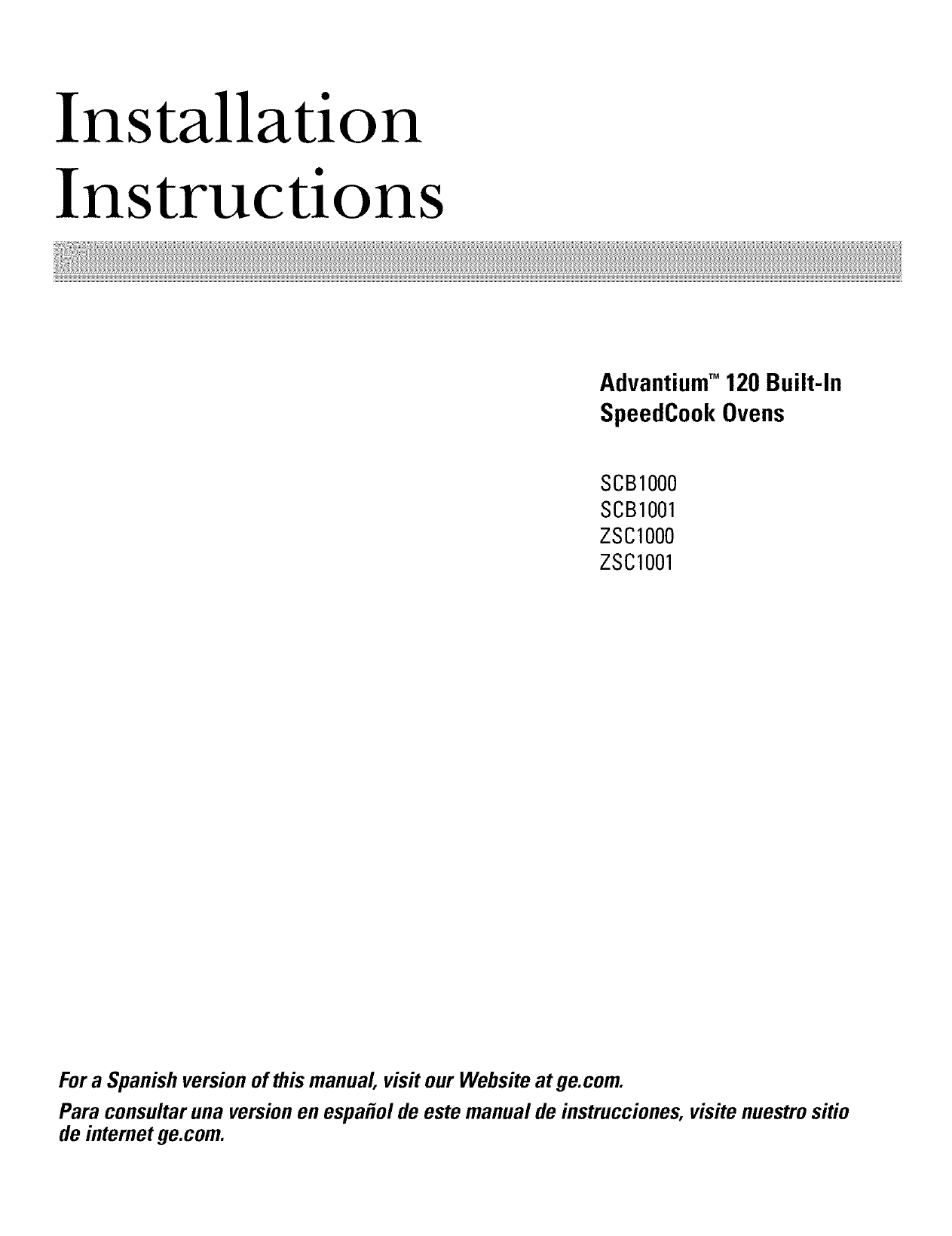 GE MZ-1694PL, SCB1000KBB02, MZ-1694P.BBKEPP1, SCB1000KBB01 Installation
