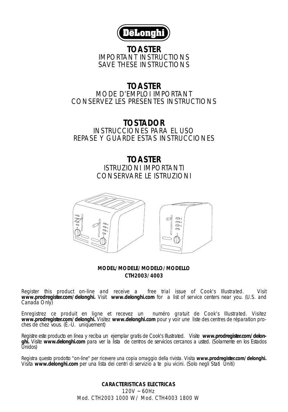 Delonghi CTH4003 Small Appliance Owner s Manual Manualzz