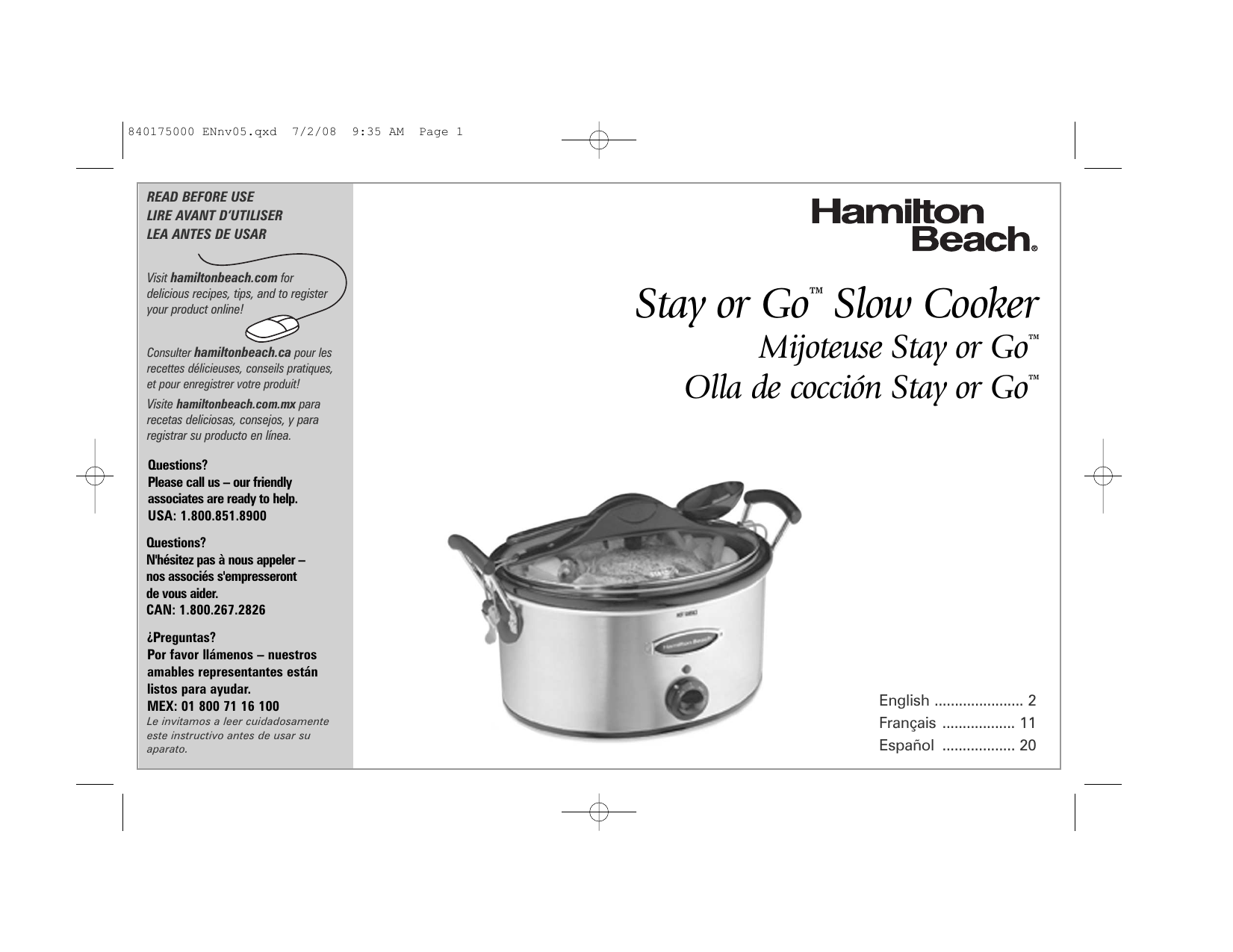 Hamilton Beach 4 Quart Slow Cooker Model 33041, Series