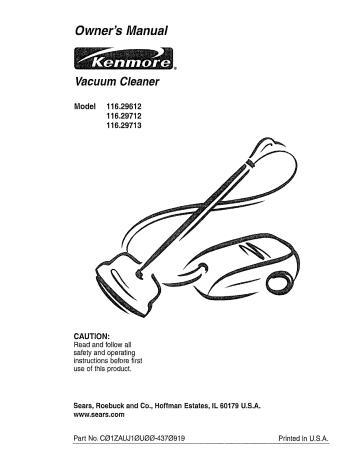 Kenmore 116 29713991 Vacuum Cleaner Owner S Manual Manualzz