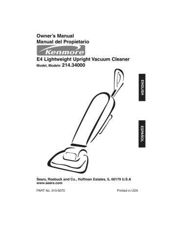 Kenmore 214-3400000 Vacuum Cleaner Owner's Manual | Manualzz
