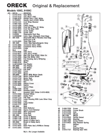 Oreck 9100C Vacuum Cleaner Owner's Manual | Manualzz