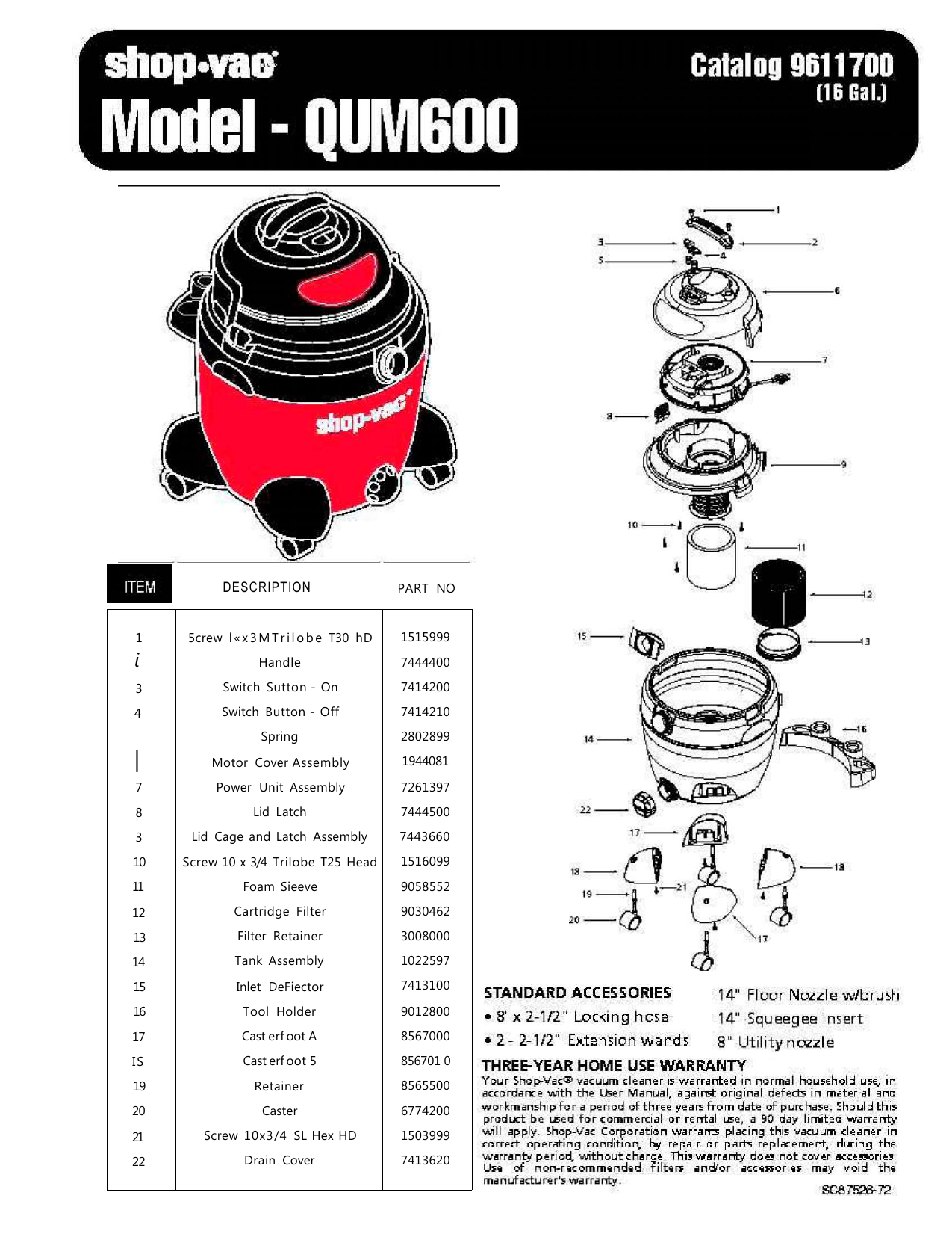 Part# 3008000 Filter Retainer SHOP-VAC