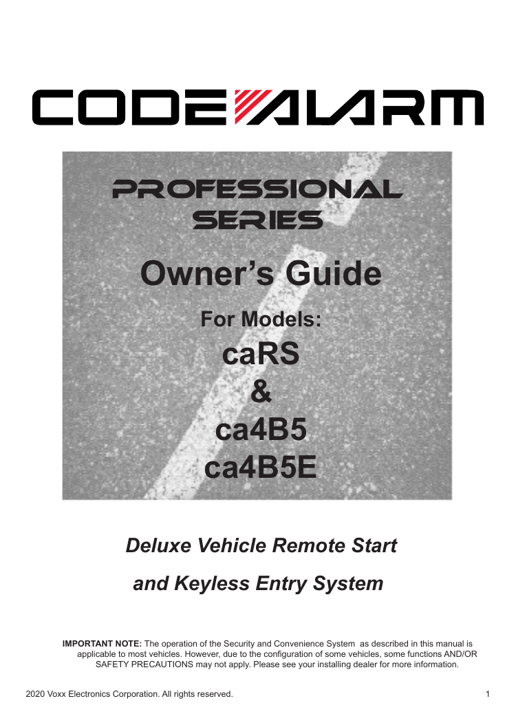 Voxx CARS Upgradeable Remote Start / Keyless Entry System User Manual