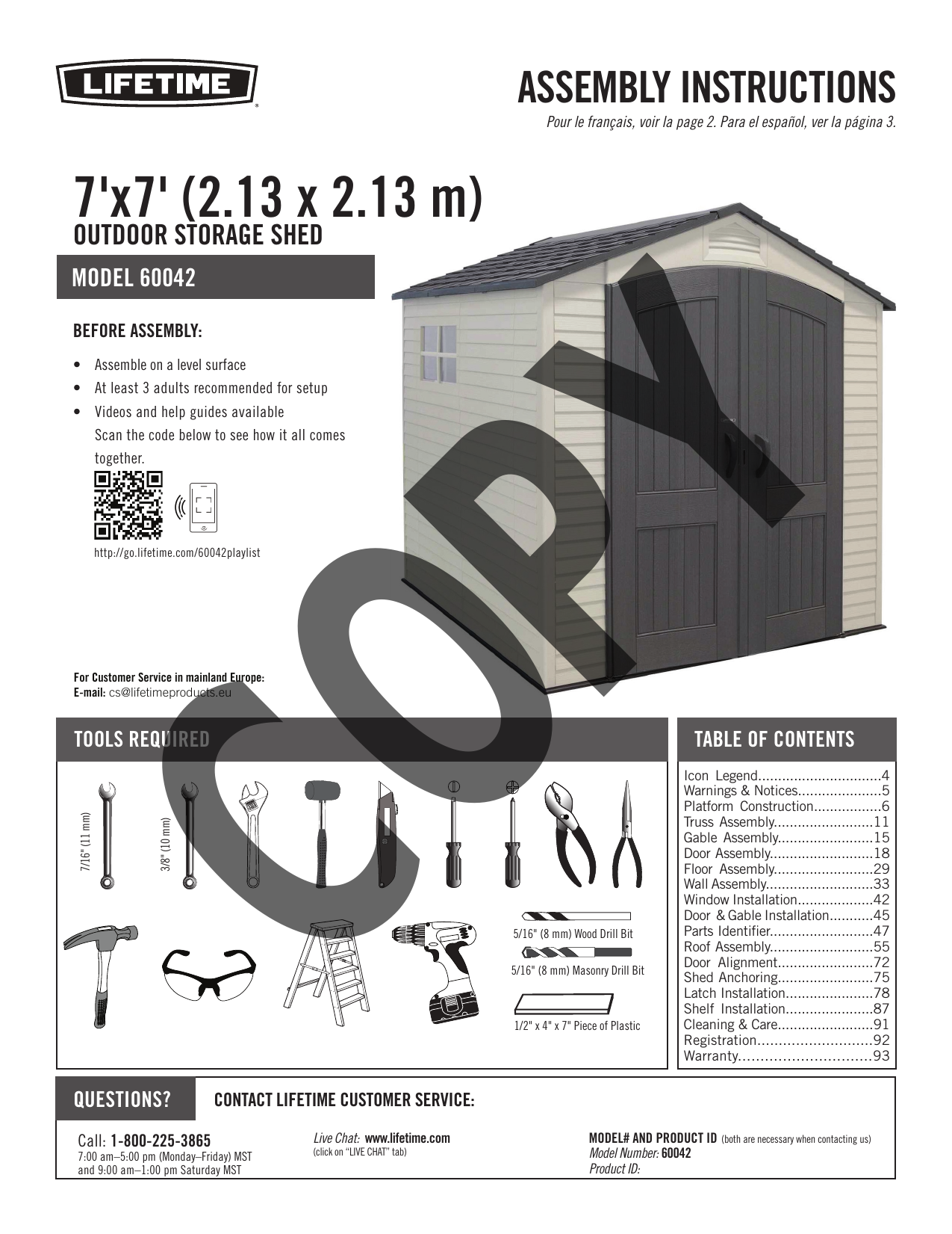 Lifetime 60042 7 Ft. x 7 Ft. Outdoor Storage Shed Owner's Manual Manualzz