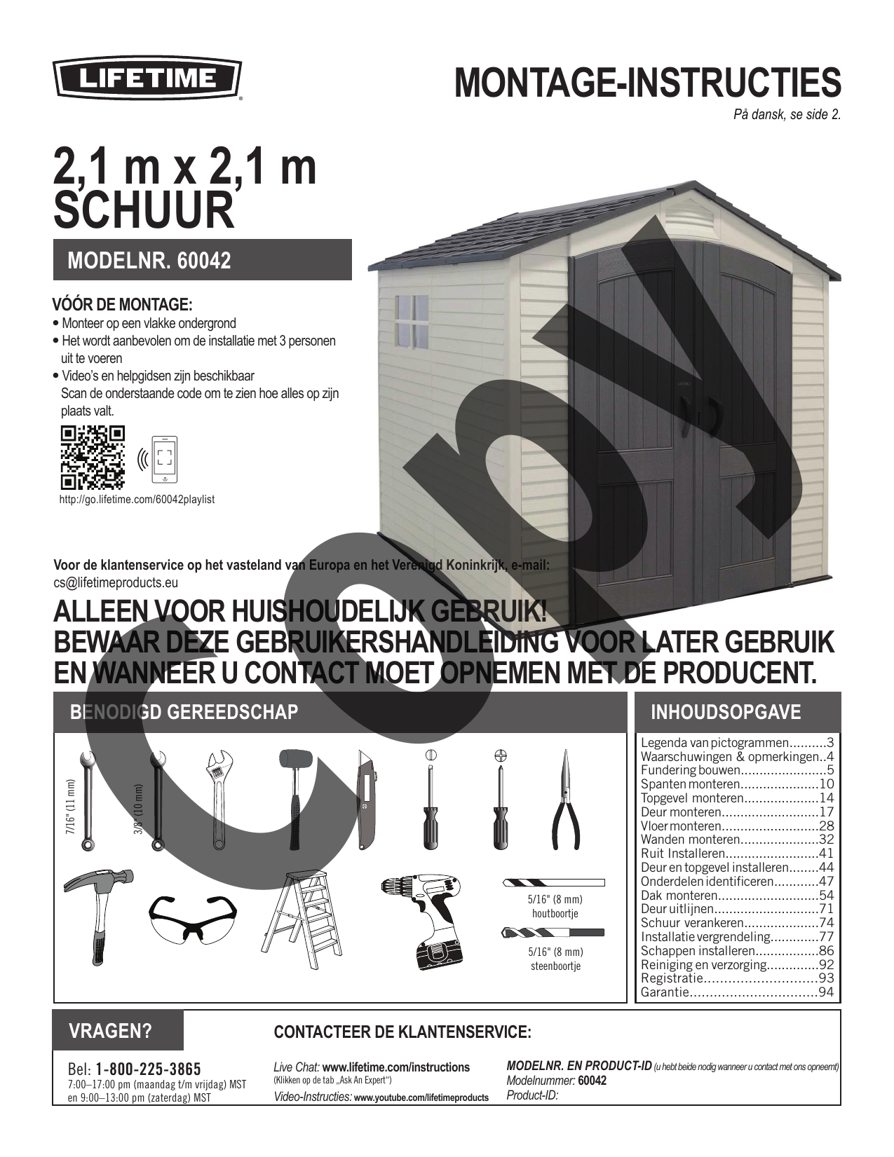 Lifetime 60042 7 Ft. x 7 Ft. Outdoor Storage Shed Brugervejledning