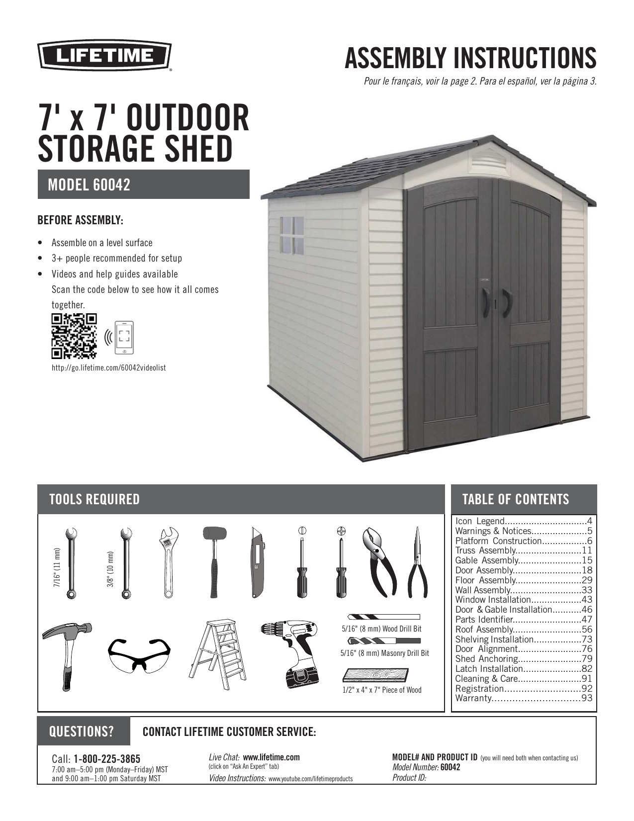 Lifetime 60042 7 Ft. x 7 Ft. Outdoor Storage Shed Owner's Manual Manualzz
