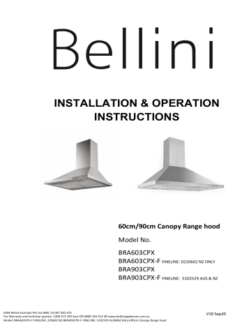 Bellini BRA603SCPX-F Affordable 60cm Stainless Steel Slimline Canopy Rangehood Use & Care Guide | Manualzz