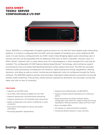 Biamp Tesira SERVER Data Sheet | Manualzz