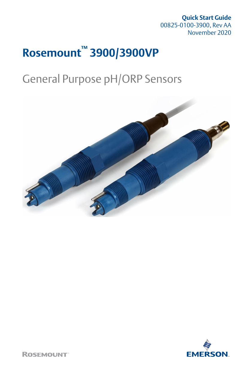 Rosemount 3900/3900VP General Purpose pH/ORP Sensors Quick Start Guide