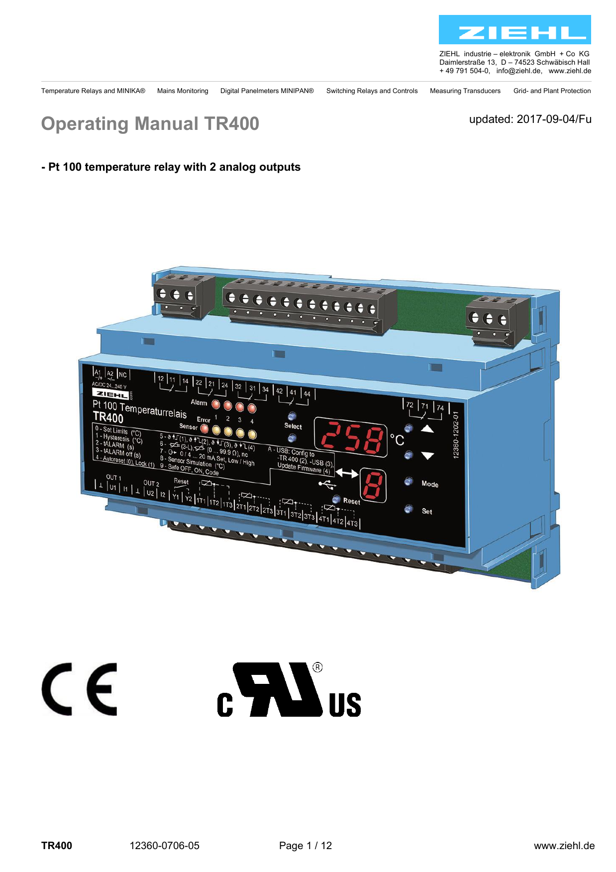 Ziehl TR400 Operating Manual Manualzz