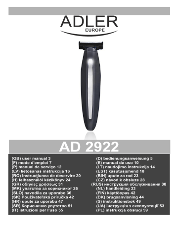 Adler AD 2922 Beard Trimmer Mode d'emploi | Manualzz