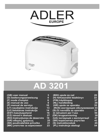 Adler Ad 3201 Toaster 2 Slice Kasutusjuhend Manualzz