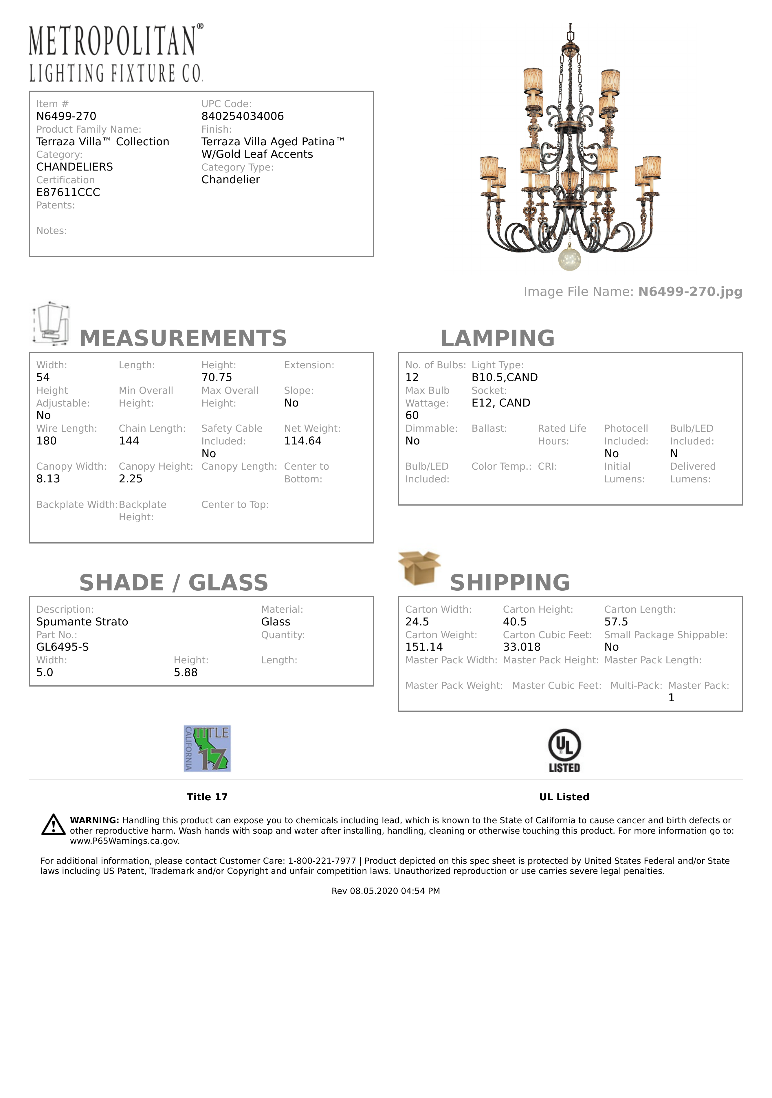 Metropolitan N6499-270 Terraza Villa™ Collection - 13 Light Chandelier  Product Specifications | Manualzz