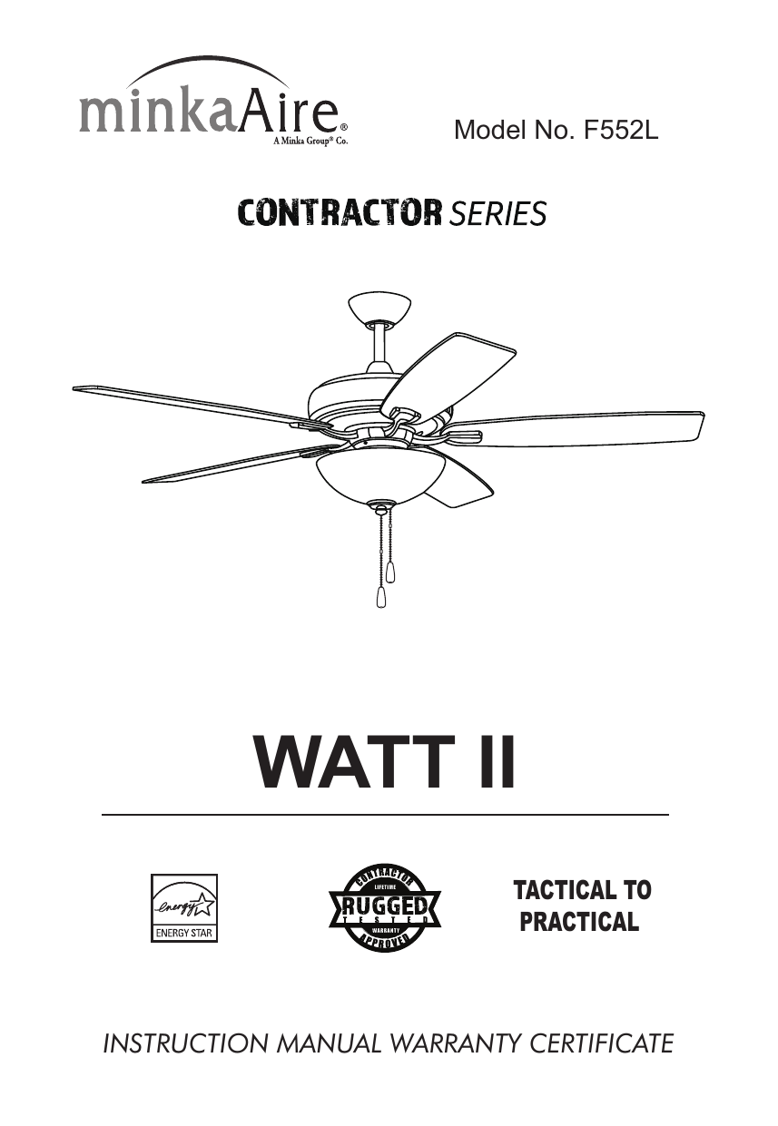 Minka-Aire F552L-ORB, F552L-PN, F552L-WH, F552L-BN, F552L-BNK, F552L-CL