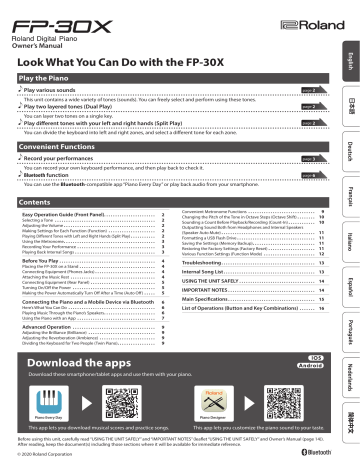Roland Fp 30x Digital Piano Owner S Manual Manualzz