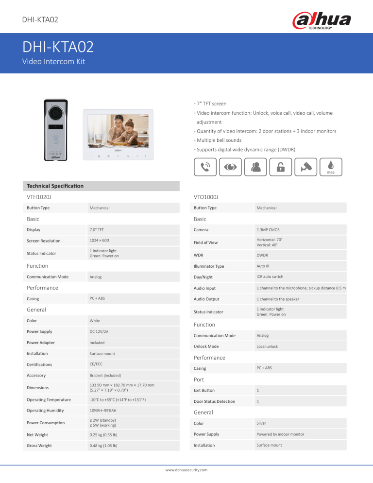 Dahua DHI-KTA02 Datasheet | Manualzz