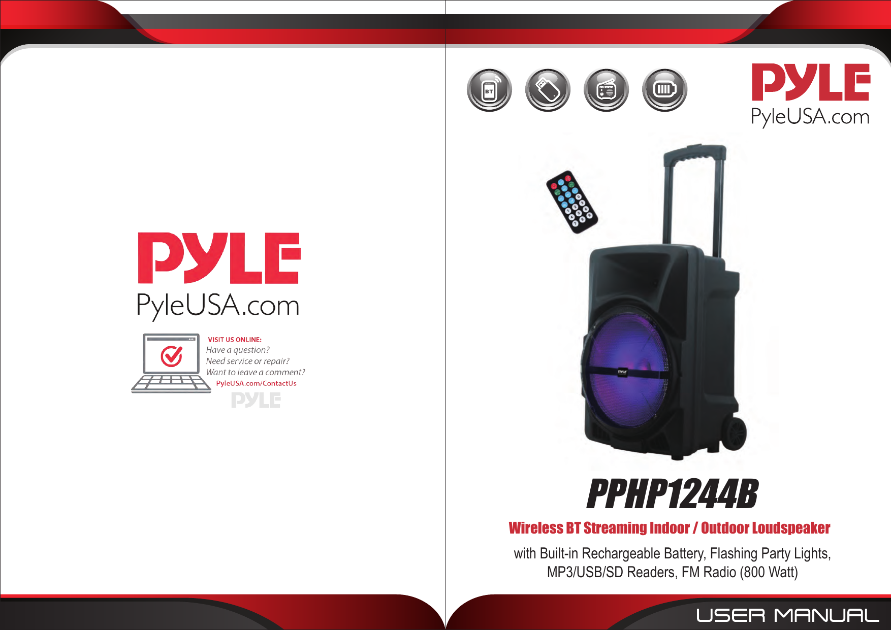 Pyle PPHP1244B Portable Bluetooth Speaker User Manual