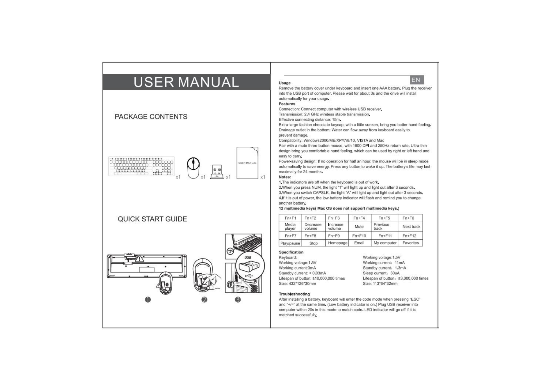 RATEL RATEL Wireless Keyboard Mouse Combo, 2.4GHz Slim FullSized