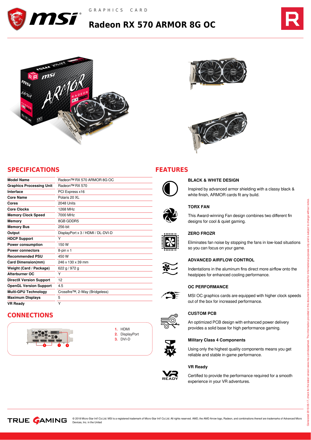MSI Radeon RX 570 ARMOR 8G OC Graphics Card Specification Sheet | Manualzz