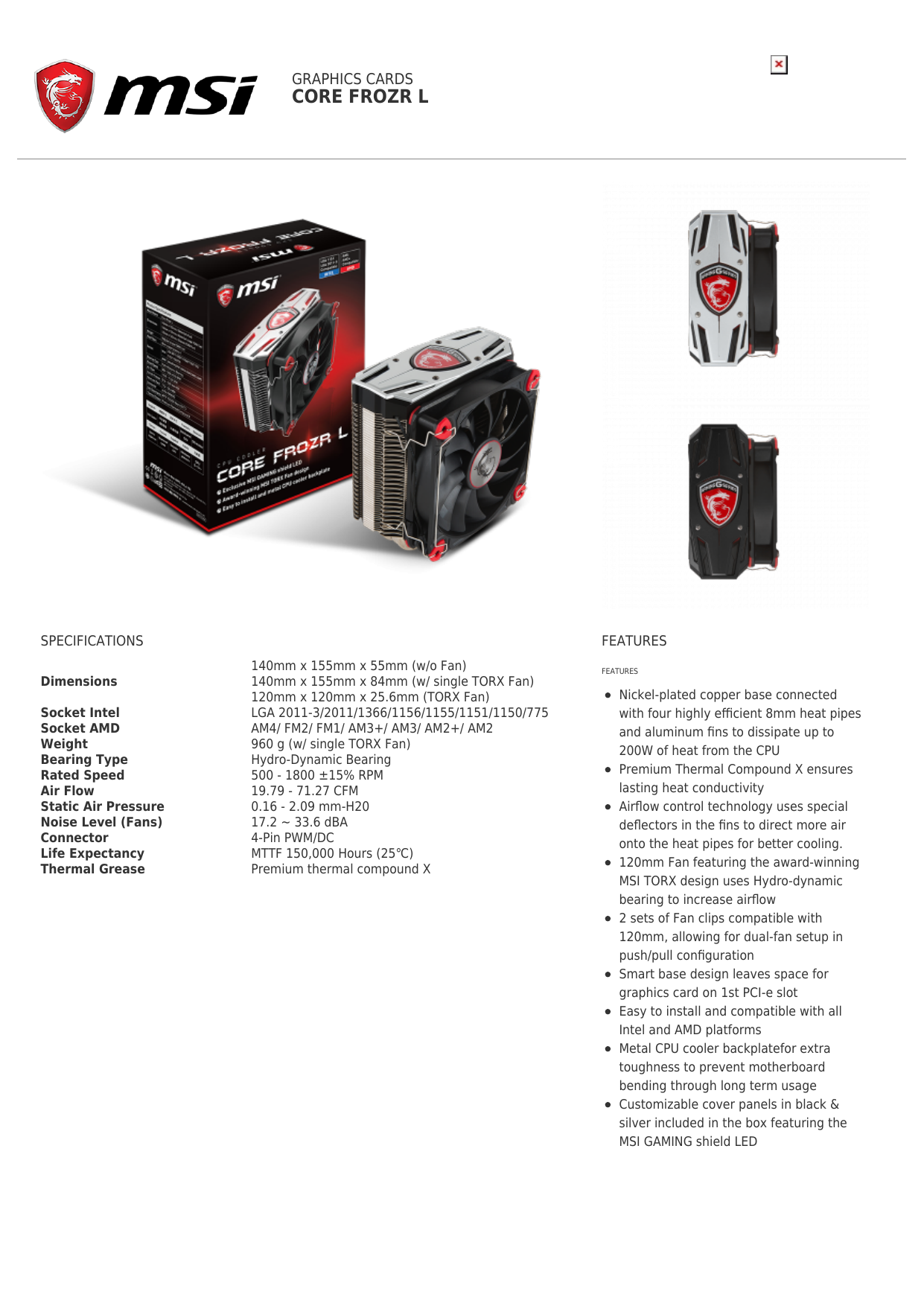 noun They are Disgraceful MSI MSI Core Frozr L CPU Cooling Fan Specification Sheet | Manualzz