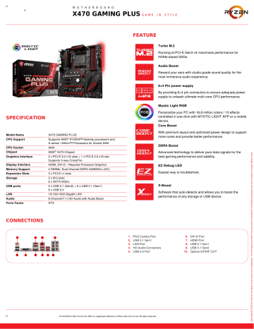 MSI X470 Gaming Plus Motherboard Specification Sheet | Manualzz