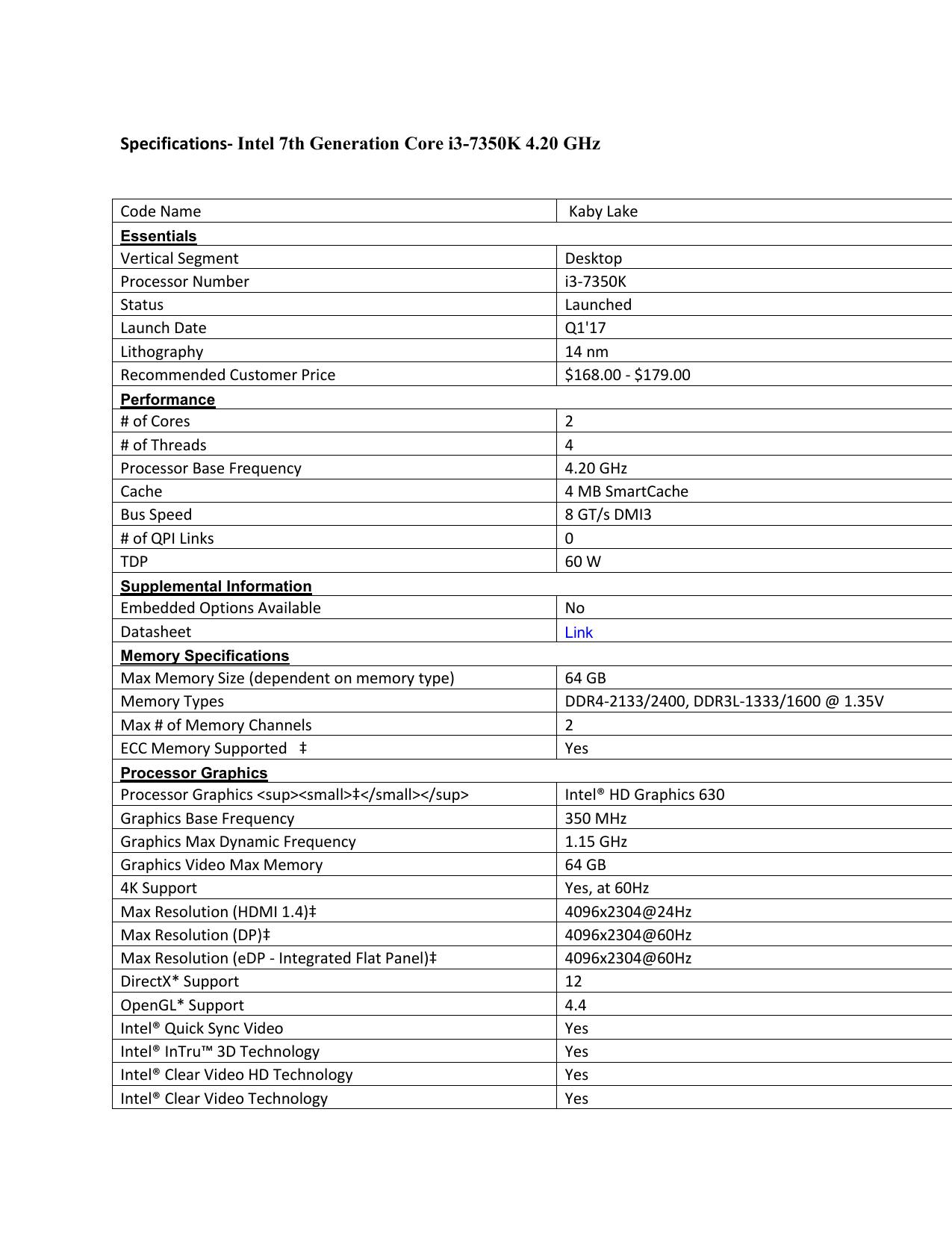 Intel Bxik Cpu Processor Specification Sheet Manualzz