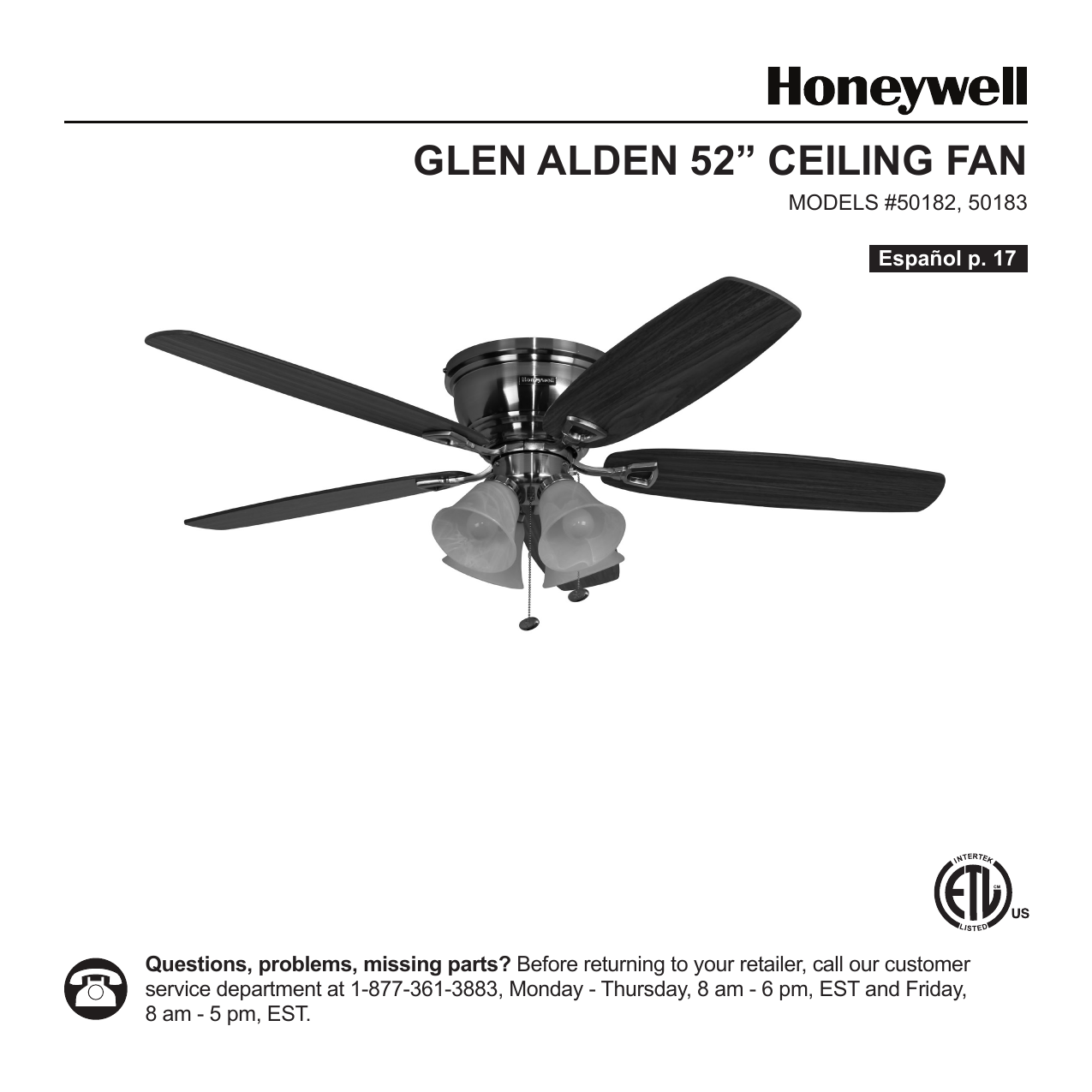 Honeywell Ceiling Fans 50183 Ceiling Fan User Guide Manualzz