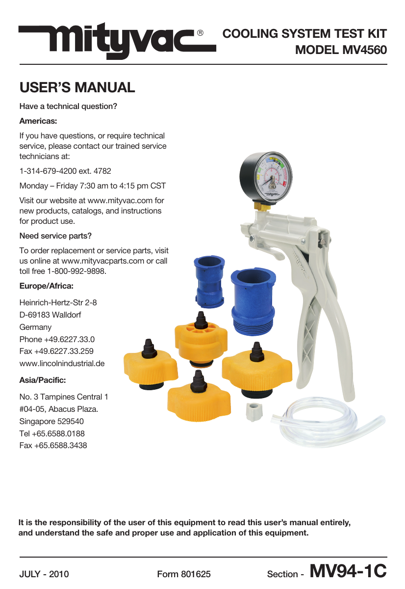 Mityvac MV4560 Pressure & Vacuum Tester User Manual Manualzz