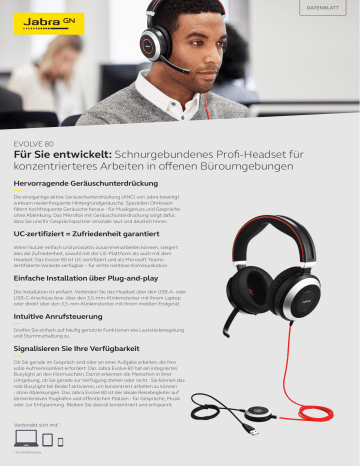 Jabra Evolve 80 Datenblatt | Manualzz