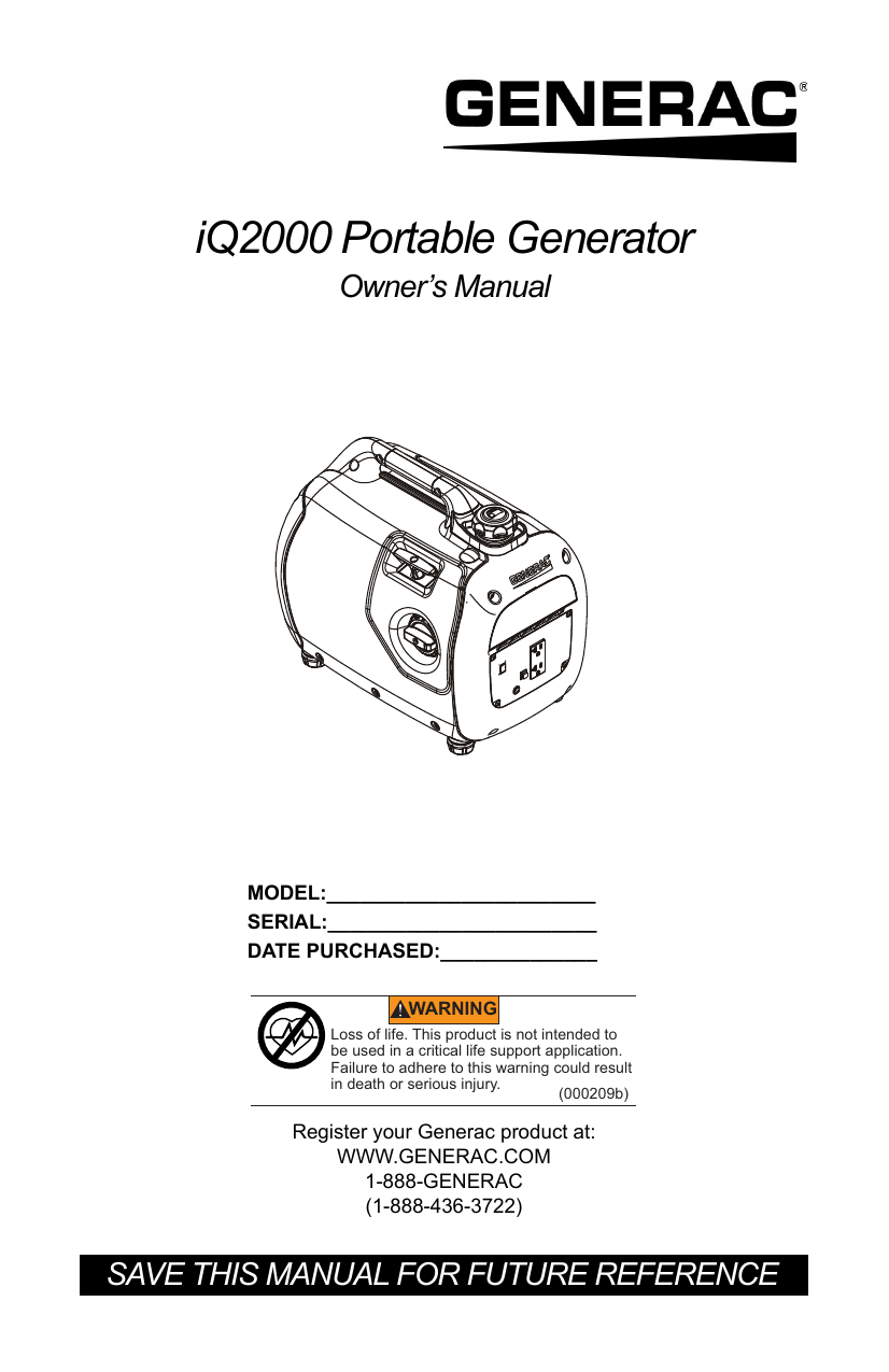 Generator Parts & Accessories Business 3 foot Generac iQ2000 Inverter
