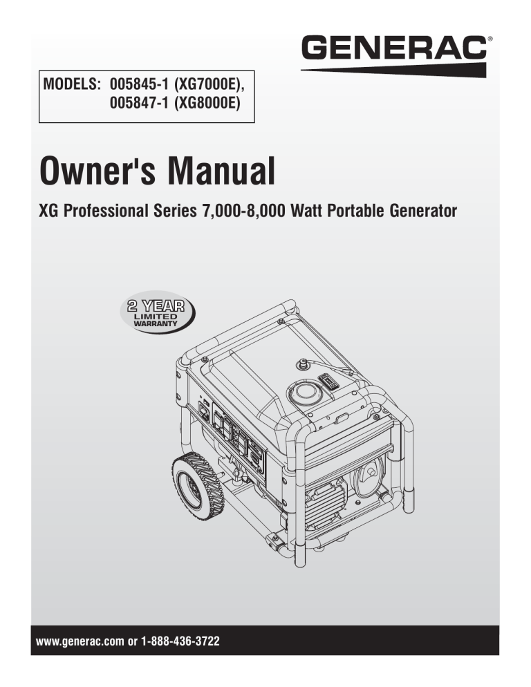 Generac XG7000E 0058451 User manual | Manualzz